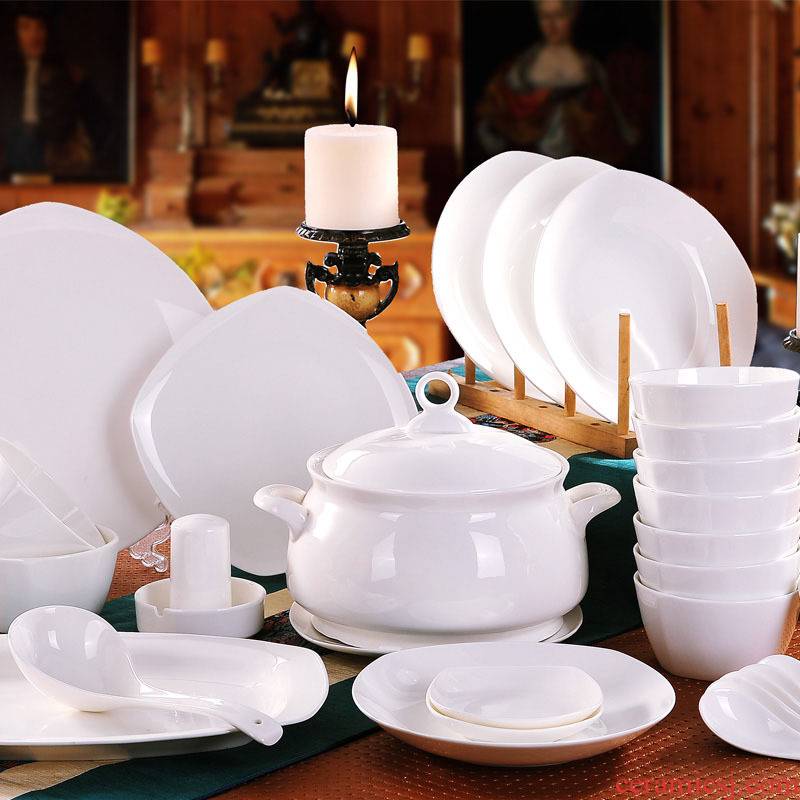 Jingdezhen ceramic contracted and pure white 56 head 10 Korean dishes set tableware bowls of ipads plate combination