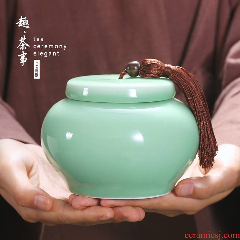Longquan celadon caddy fixings ceramic large half jins to seal pot small tea pot of green tea moisture storage POTS