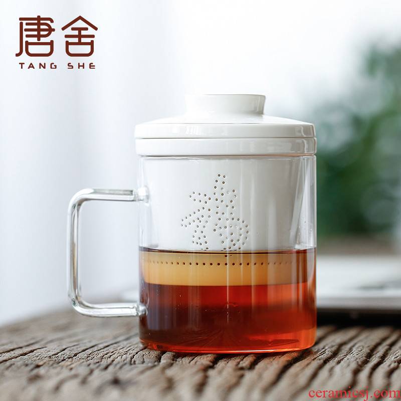 Tang's white porcelain ceramic cups with cover household couples filtering office glass tea cup of tea