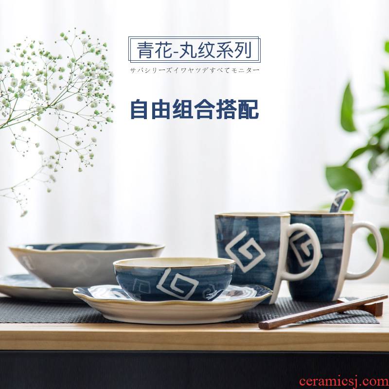 Japanese Nordic ins wind web celebrity blue hand - made under glaze color household tableware ceramic bowl bowl of shallow dish bowl such as always
