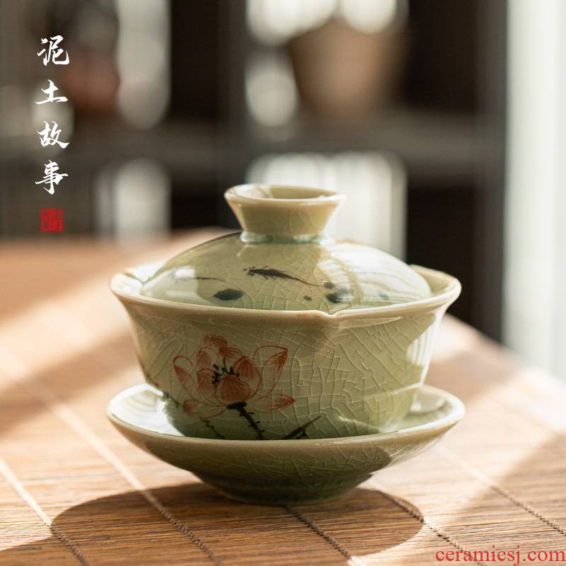 Jingdezhen manual only three tureen cup ice to crack the up hand - made lotus bowl of household hot tea bowl