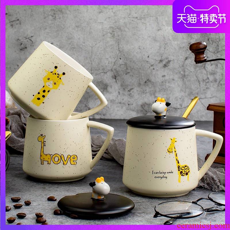 Creative lovely ceramic keller cup with cover spoon breakfast milk cup ultimately responds coffee cup big capacity