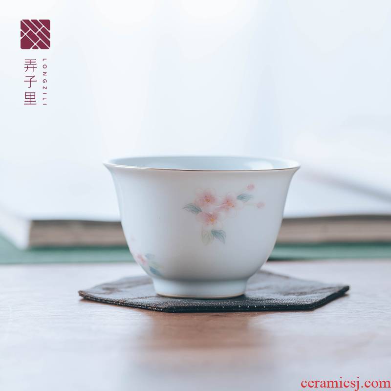 Get in the home small personal single CPU jingdezhen kung fu tea ceramic cups, sample tea cup of building light purple