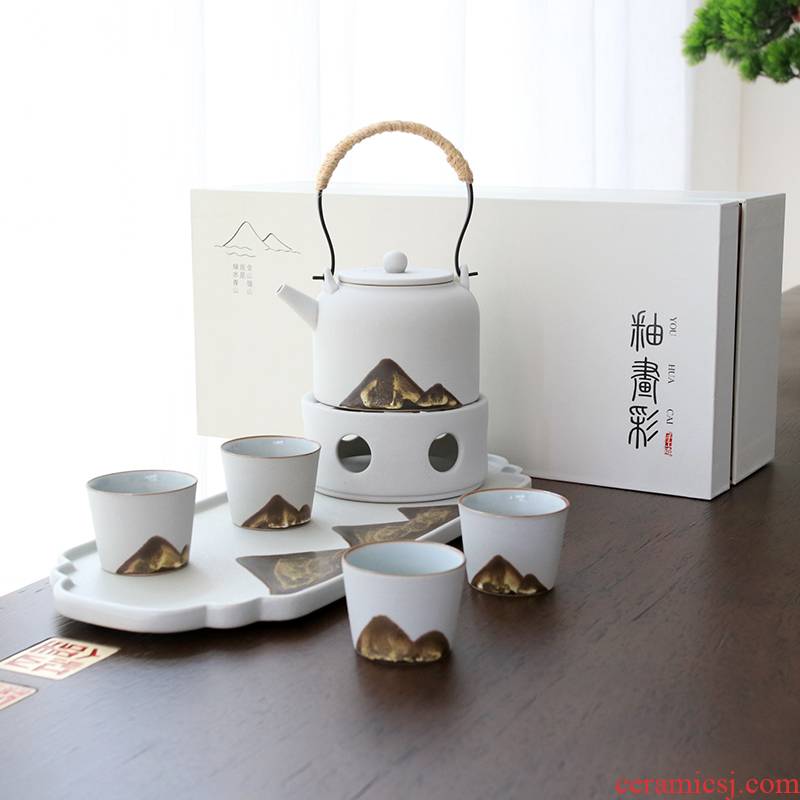 Kung fu tea set suit household Japanese tea cup contracted sitting room dry terms ceramic teapot set custom gift box