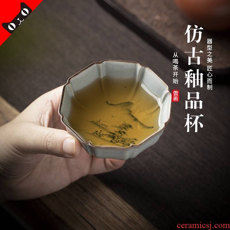 Cloud operation jingdezhen blue and white sample tea cup antique glaze ceramic tea set hand - made master cup of restoring ancient ways zen tea cups