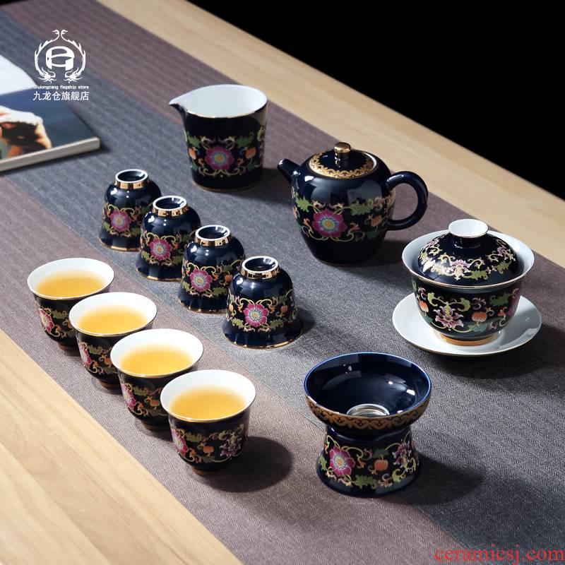 DH boutique tea set suit household kung fu tea set ceramic teapot teacup tea sea given gift of a complete set of tea sets