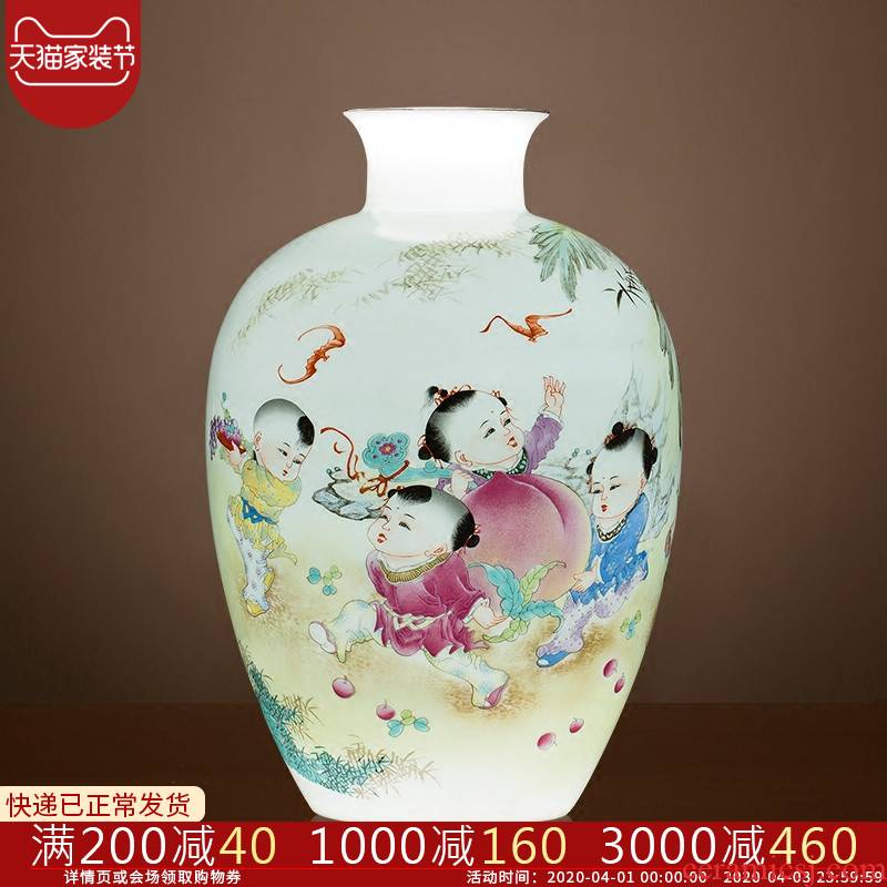 Jingdezhen ceramics lad peach thin foetus vases, flower arranging furnishing articles furnishing articles home sitting room adornment rich ancient frame