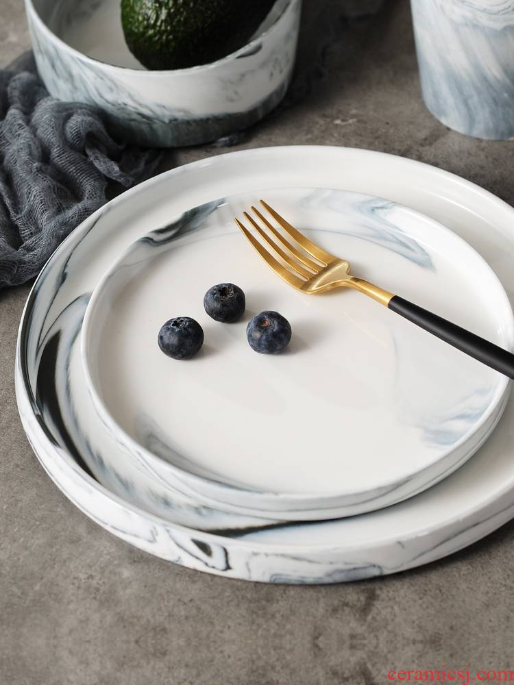 Northern wind marble ceramic plate of western - style food plate of pasta dish salad bowl dessert bowl of soup bowl restaurant with a circular plate