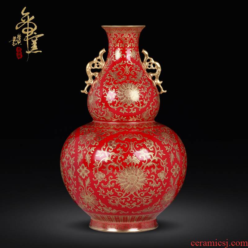 Jingdezhen ceramics imitation the qing qianlong red see colour to tie up branch grain ears bottle gourd household handicraft furnishing articles