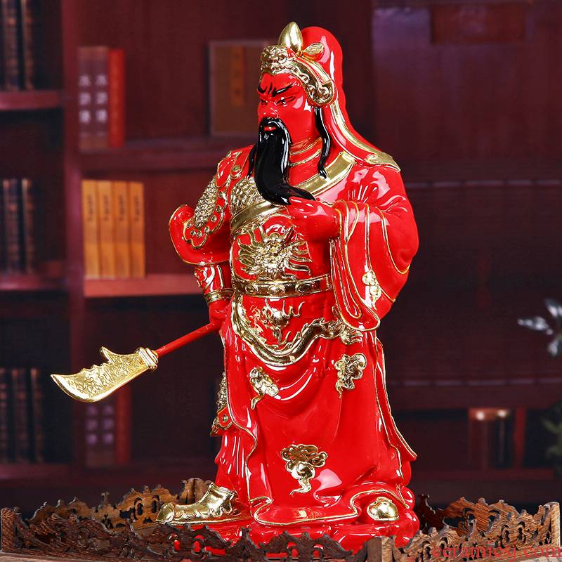 True red ceramic inlaid gold furnishing articles duke guan sheng paint line carve wealth GuanYuWu Sir Zhong plutus opening work