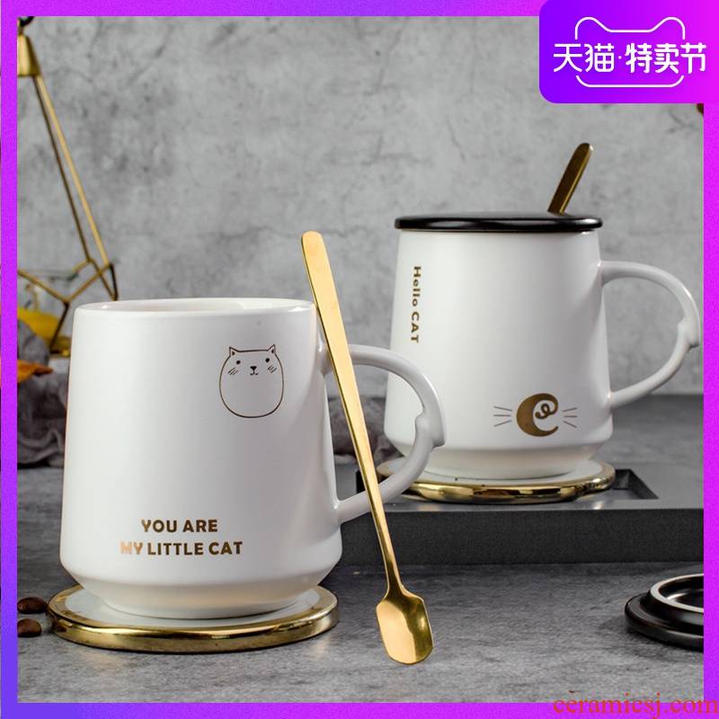 Creative fashion express cartoon ceramic cup han edition with cover children students spoon keller cup coffee cup