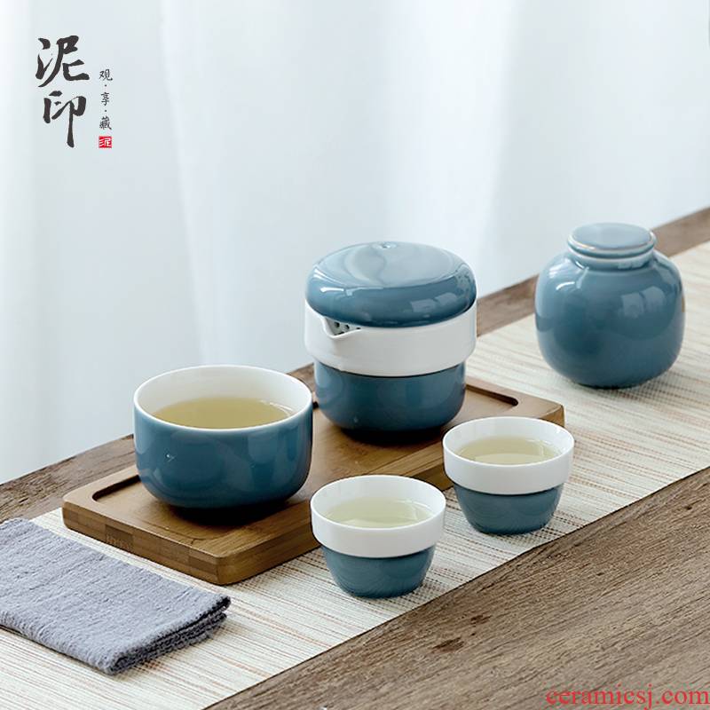 Mud seal crack cup portable travel kung fu tea set with a pot of 2 cup teapot ceramic tea pot