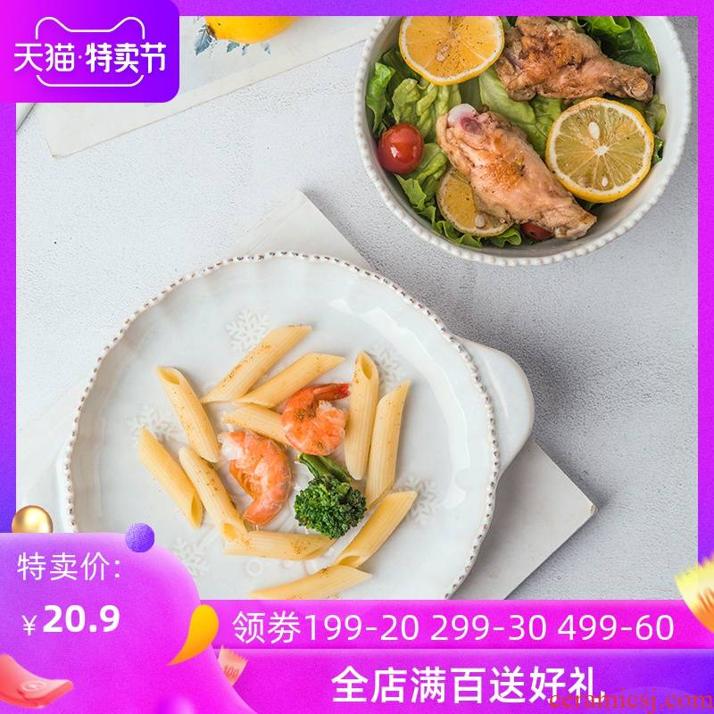 Lototo Nordic hand - made plates and dishes of household ceramics ears rainbow such as bowl dish dish dish nice salad dishes