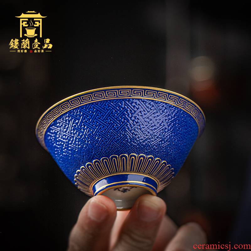 Jingdezhen ceramic checking old blue glaze see hand - cut master of kung fu tea cup household single cup large bowl