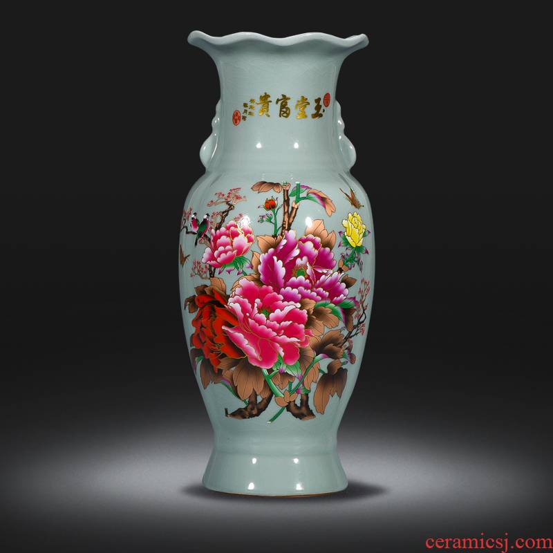 Jingdezhen ceramics blooming flowers peony vase furnishing articles Chinese style living room rich ancient frame home decoration decoration