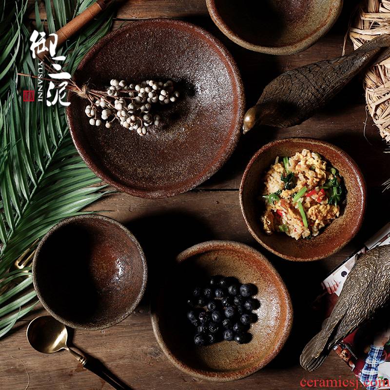 Arrange fruit bowl checking ceramic PiaoFeng and wind restoring ancient ways Chinese Japanese tableware light excessive coarse pottery brown antique bowl