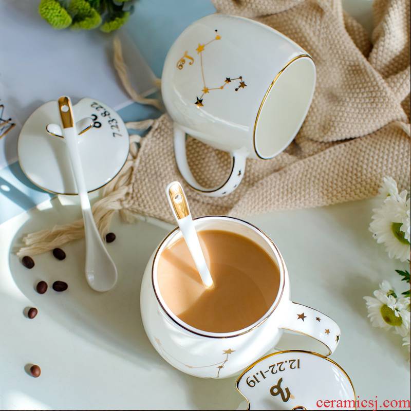 The zodiac creative ceramic cup mark cup ipads porcelain cup with cover with a spoon, couples milk coffee cup The custom