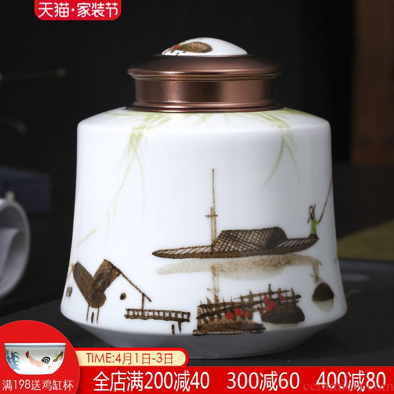Jingdezhen ceramics caddy fixings sealed tank storage tanks pu - erh tea pot receives half jins of large household tea warehouse