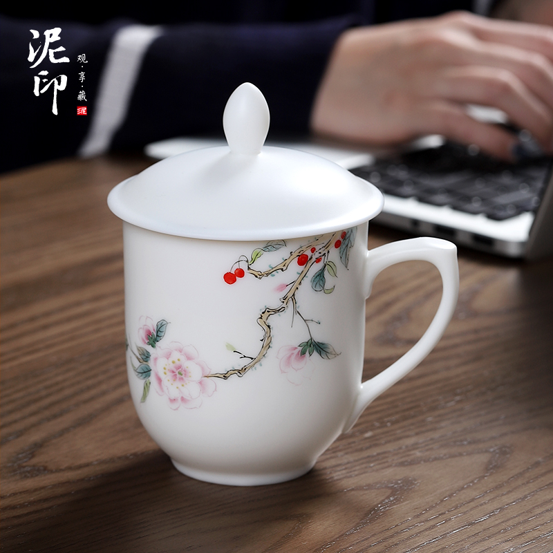 Creative cup keller ceramic cup with cover getting custom large white porcelain hand - made teacup suit household glass