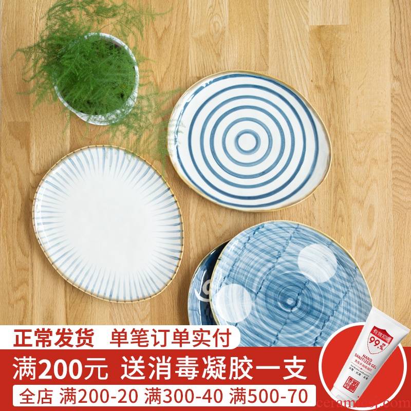 Creative Japanese ceramic plate fish dish plate household irregular number plates water dish of practical blue and white