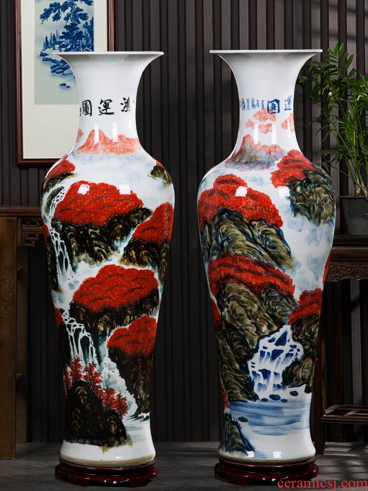 Jingdezhen hand - made ceramics figure sitting room of large vase landscape bonanza of new home decoration of Chinese style household furnishing articles