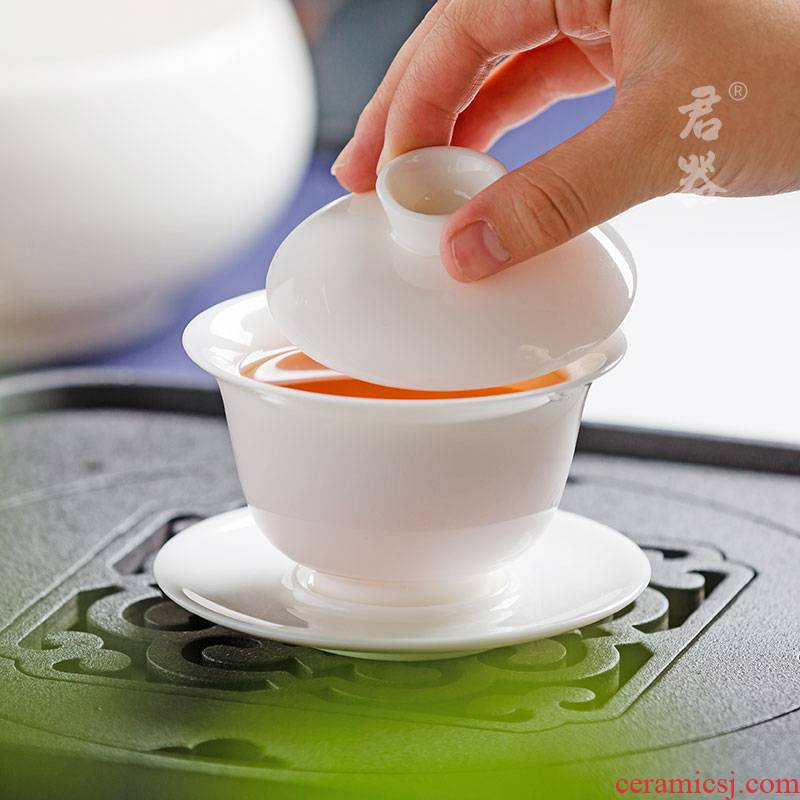 Jun ware dehua white porcelain household ceramics kunfu tea tureen tea tea cup three bowl jade porcelain cover cup