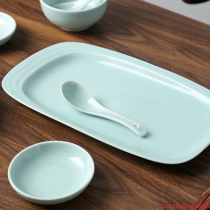Longquan celadon fish dish creative ceramic home plate number dish of rectangle contracted steamed fish dish of pure color tableware