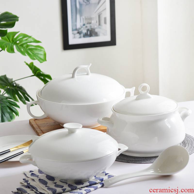 Tangshan home lead - free pure white ipads porcelain 10 inches Korean pan ceramics tableware suit soup pot large soup bowl