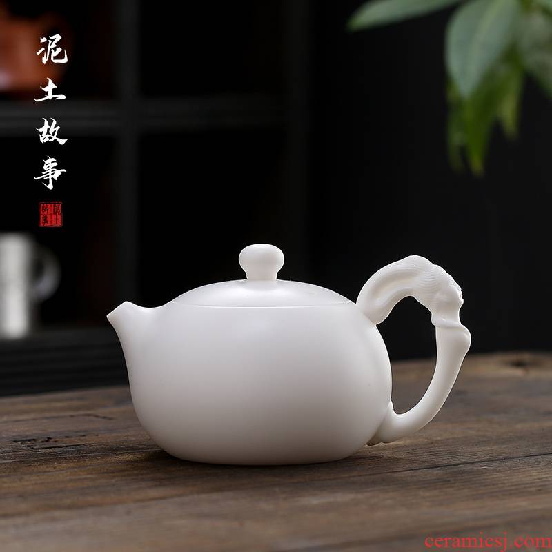 High white porcelain teapot dehua top - grade biscuit firing kung fu suit household ceramics single pot large pure manual xi shi pot