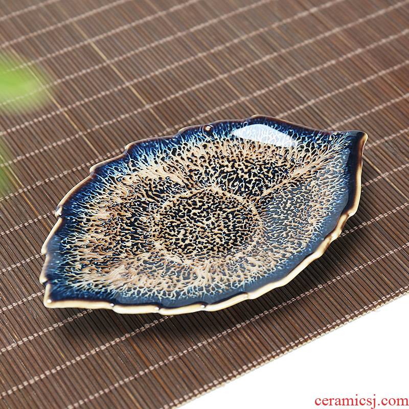 Creative manual temmoku glaze ceramic cup mat contracted kung fu tea accessories insulation pad Japanese quincunx mat