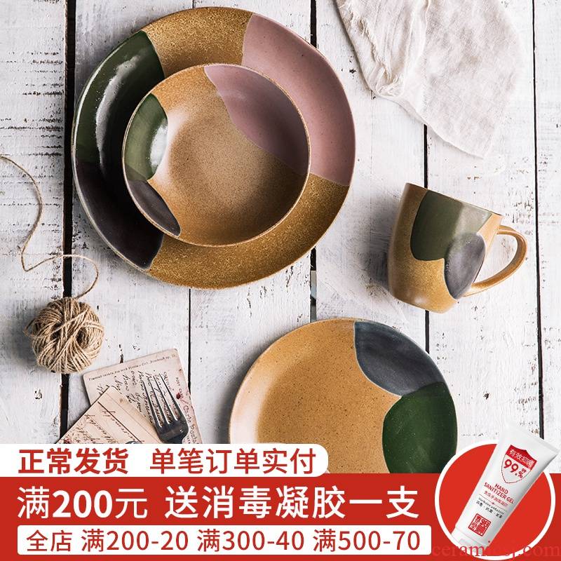 Sword Japanese household ceramics creative feng Lin salad bowl dinner plate three express flower cat is hand - made dishes