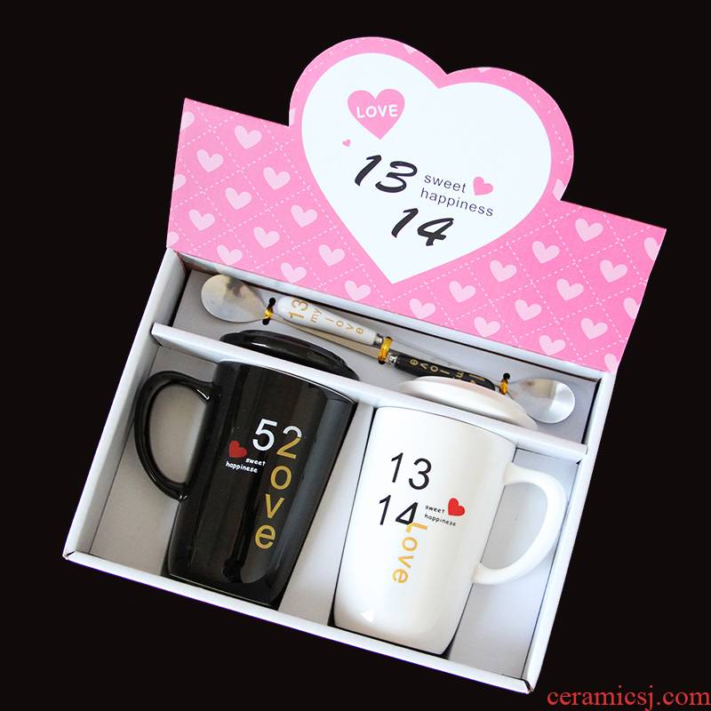 Send cup cup a box set birthday gift mugs spoon creative picking model of ceramic cup with cover
