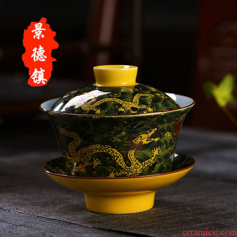 Jingdezhen ceramic tureen large and medium size make tea cups three bowl to bowl bowl kung fu suit only hand grasp pot
