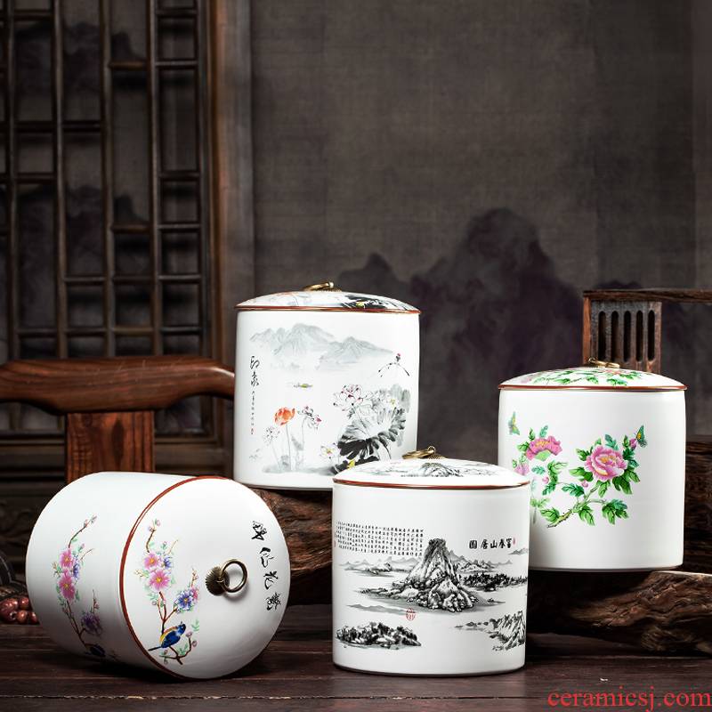 Jingdezhen ceramics storage tank furnishing articles tea cake pu 'er tea pot of new Chinese style household decorations arts and crafts