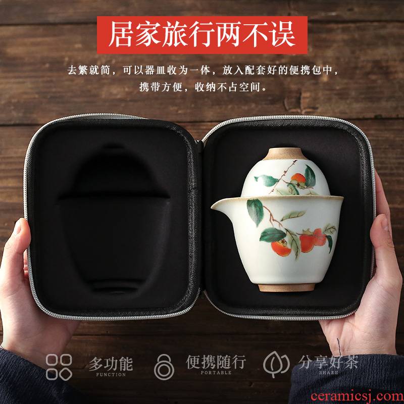 Jingdezhen hand - made of persimmon a pot of 2 cup travel tea set creative crack cup kung fu tea set