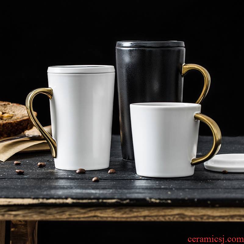 INS Nordic contracted gold cup to mark ceramic creative cup with cover coffee cup golden picking the custom LOGO