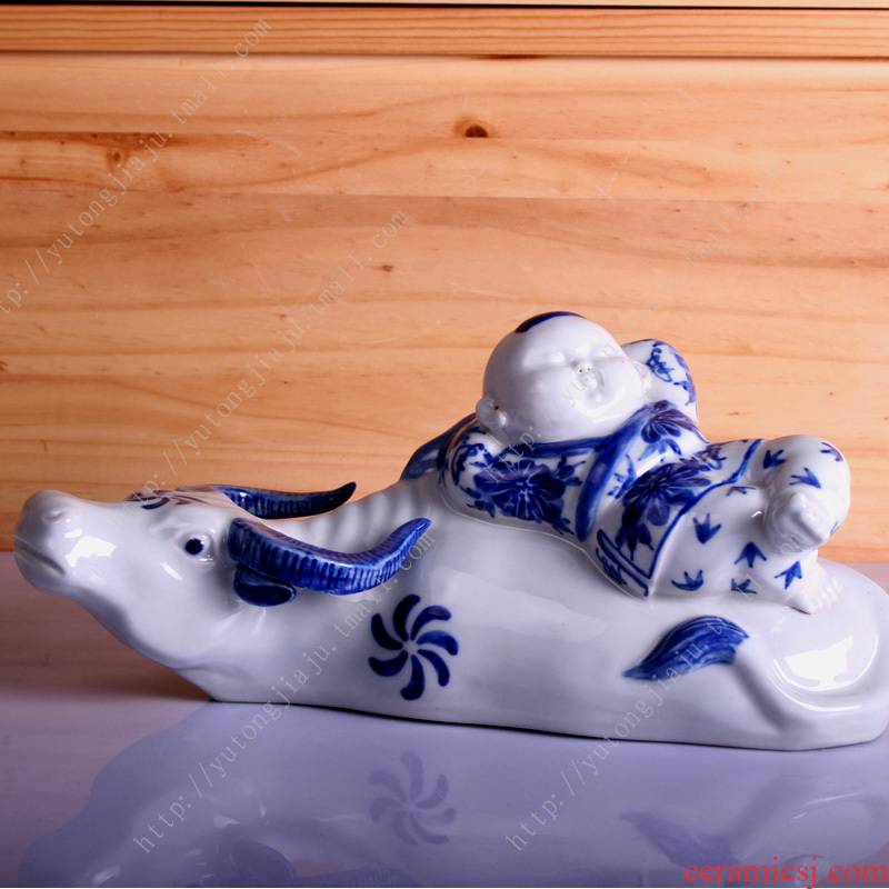 Rain tong home | manual blue and white porcelain of jingdezhen ceramics furnishing articles cattle cowboy creative decoration decoration arts and crafts