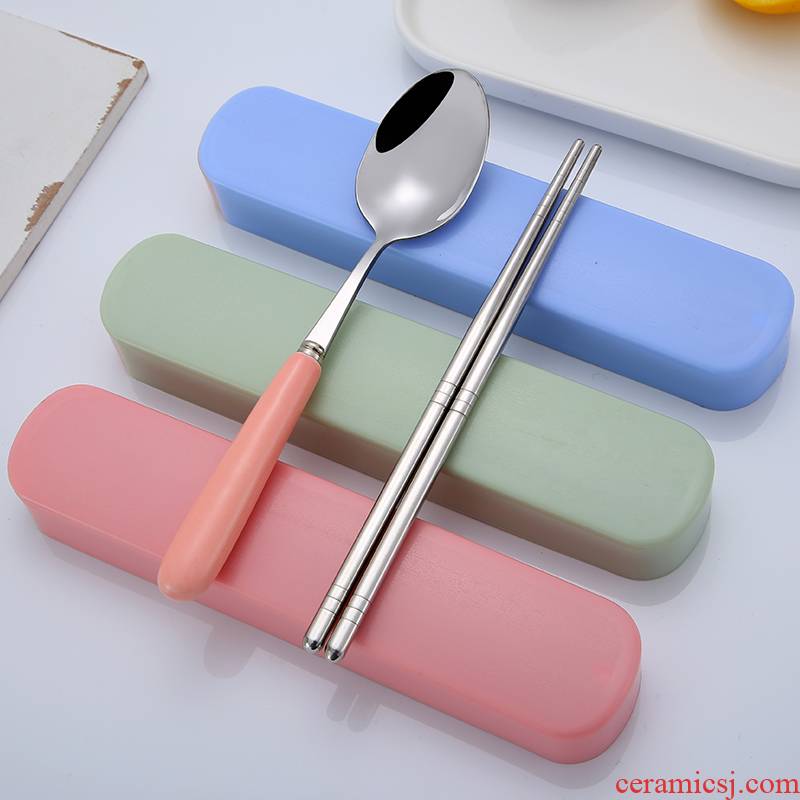 A Warm harbor children chopsticks spoons suit household children learn to eat ceramic pupil two sets of stainless steel