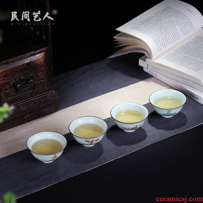 Jingdezhen ceramic hand - made sample tea cup shadow green kung fu tea master cup personal cup single cup small bowl tea cups