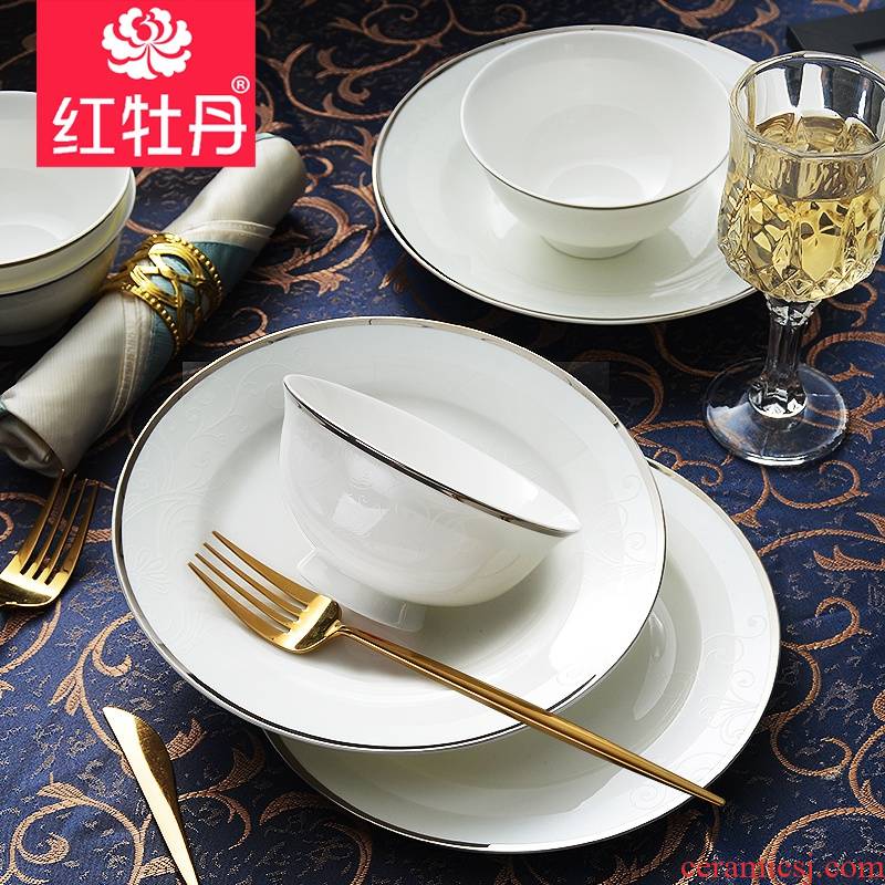 Tangshan ipads porcelain tableware suit European fashion up phnom penh ceramic dinner plates bowl dishes suit household porcelain bowl