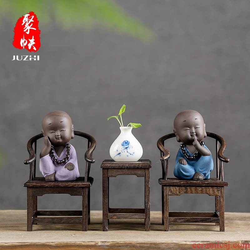 Shadow at zen tea pet furnishing articles boutique creative play purple sand monk tea to keep the little novice monk JT home decoration