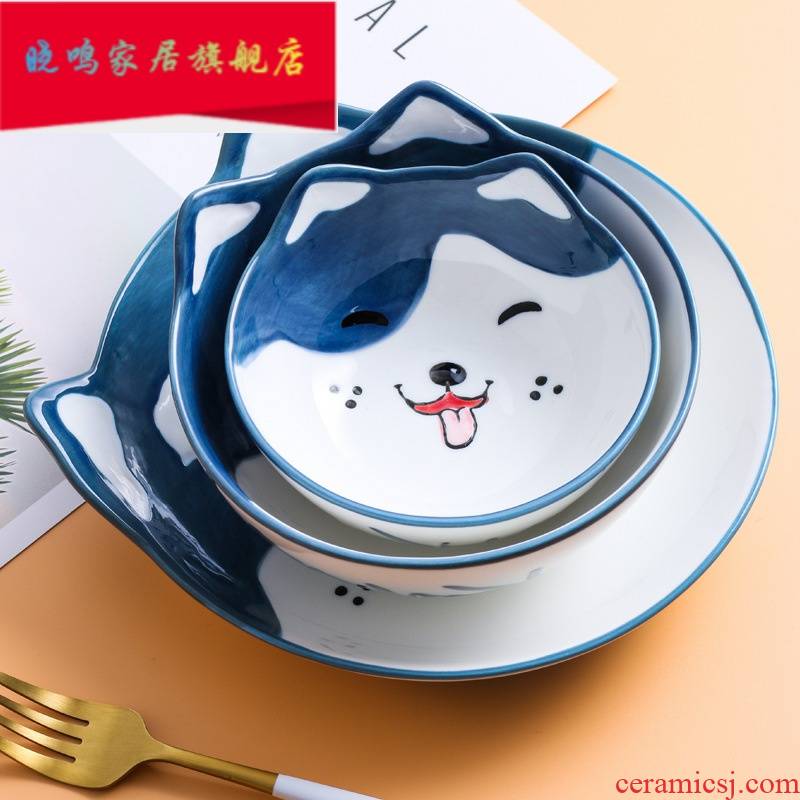 Tableware of pet dog cat cartoon jingdezhen ceramic plates deep bowl of soup bowl dish FanPan children 's cat
