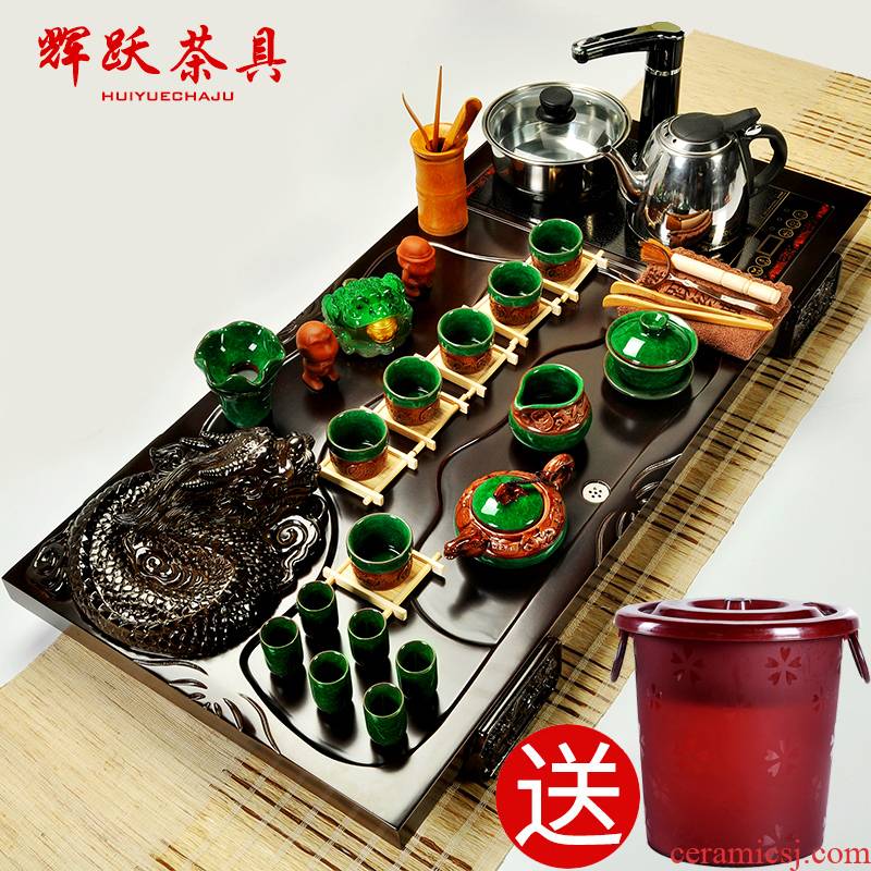 Hui make yixing purple sand tea set kung fu tea ice to crack your up with induction cooker, the whole piece of solid wood tea tray