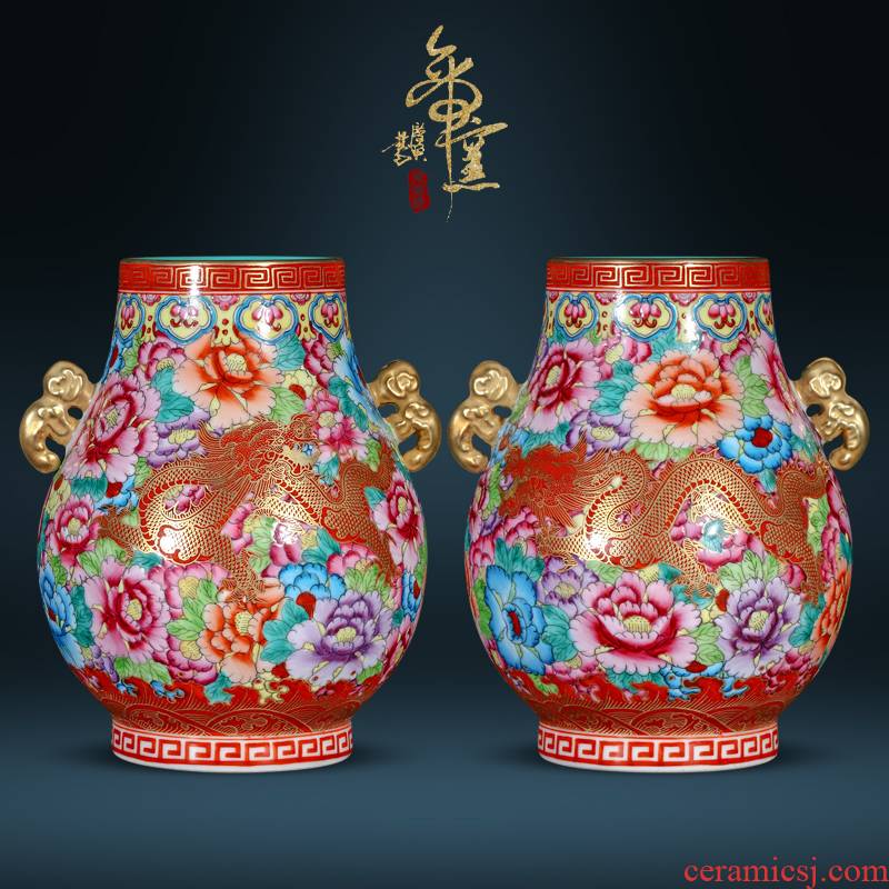 Jingdezhen ceramic vase imitation the qing qianlong dragon wear a flower is the barrel Chinese style living room TV cabinet porch is decorated furnishing articles