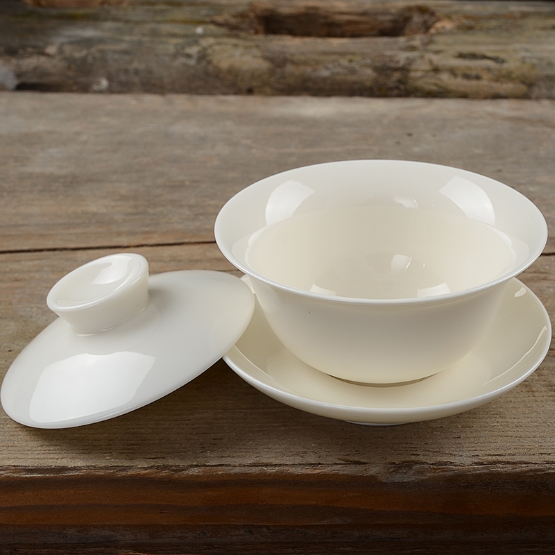 The creator dehua white porcelain tureen kung fu tea cups three cup pure white ceramic tea bowl