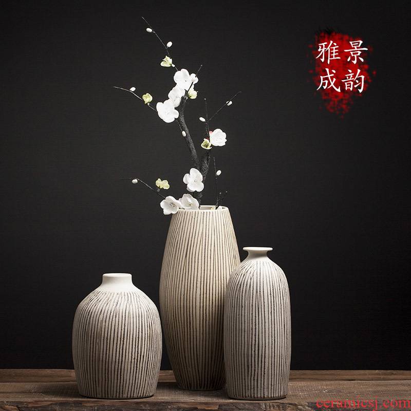 Jingdezhen ceramic three - piece porcelain ornaments furnishing articles Nordic sitting room porch flower arranging Chinese porcelain vase