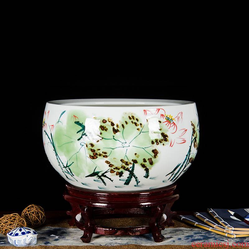 Famous hand - made Z044 jingdezhen ceramics basin goldfish turtle cylinder fish tank water lily bowl lotus lotus