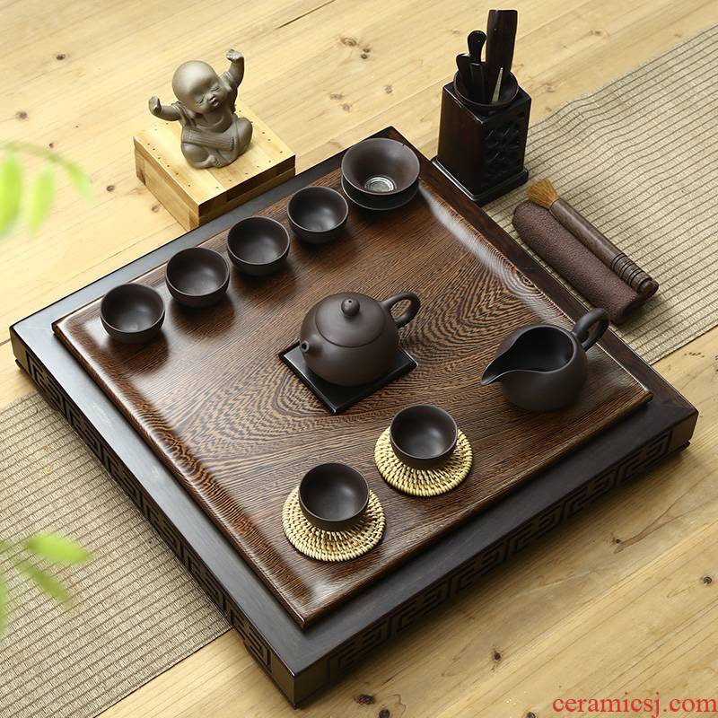 Chicken wings wood tea tray ceramic kung fu tea set drainage contracted household of a complete set of modern sea water tea tea