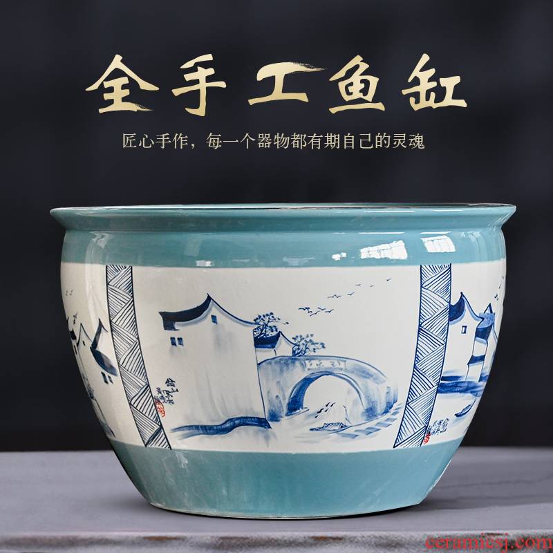 Jingdezhen ceramic 1 m sitting room aquarium goldfish bowl office furnishing articles to heavy tank yard is big fish bowl