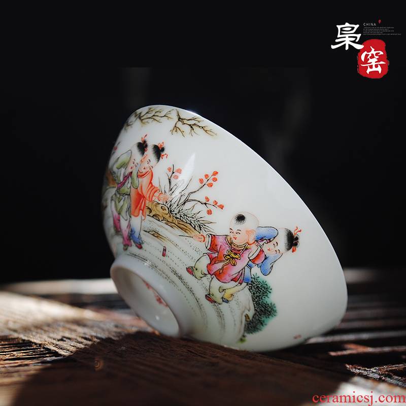 The Owl up jingdezhen tea kung fu teacups hand - made the lad famille rose bowl fine ceramic tea set